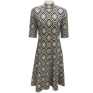 ETRO NAVY / GOLD METALLIC KNIT MIDI DRESS